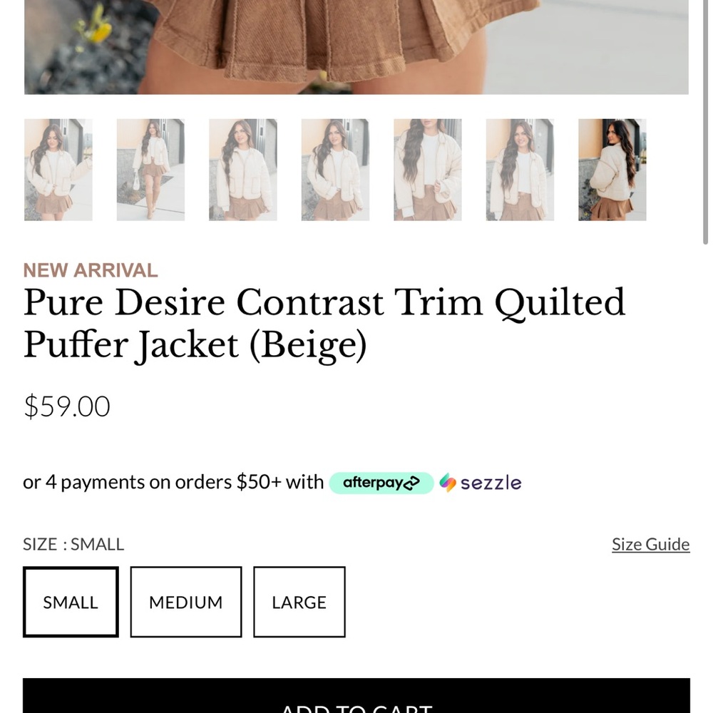 Women's Beige Quilted Puffer Jacket - Picture 5 of 6